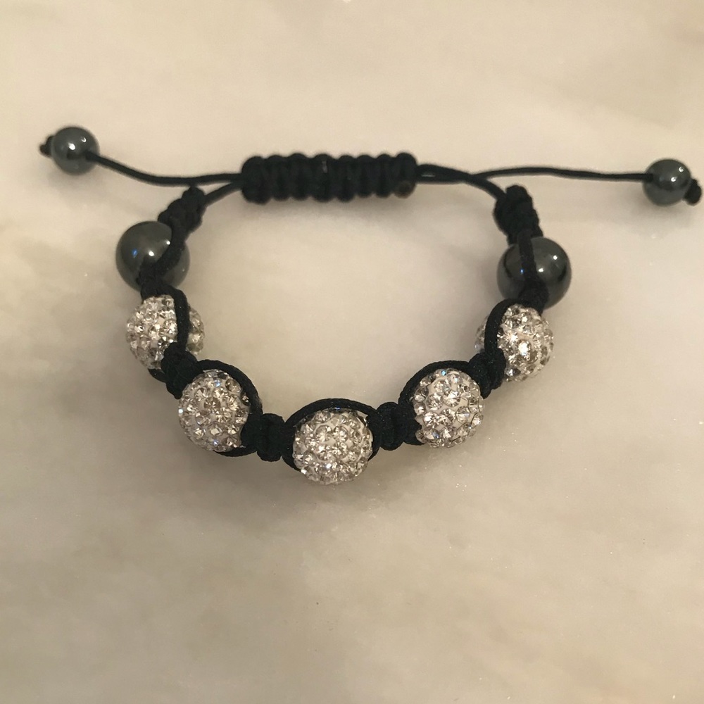 Beaded bracelet black with rhinestone beads